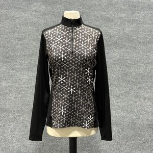 Hot Chillys Pullover Womens Large Black Silver Geo Print Quarter Zip Stretch USA